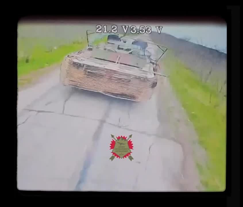 Поражение FPV-дронами колёсного танка AMX-10RC ВСУ в Херсонской области