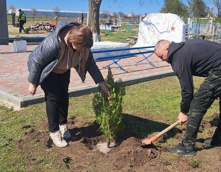 В Петровке озеленили территорию возле братской могилы