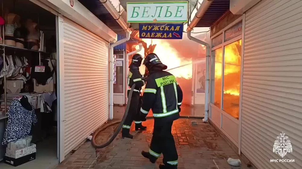 Центральный рынок горит в Геническе (Херсонская область) на площади 600 квадратных метров, пострадали три человека, сообщило МЧС