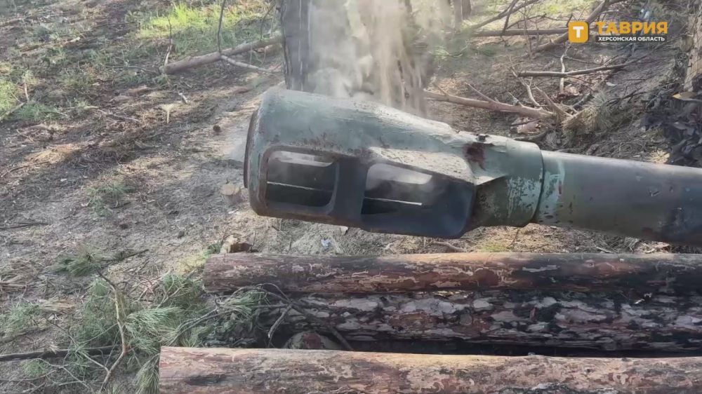 Расчет орудия Д-20 группировки войск "Днепр" уничтожил пункт управления БпЛА противника на правом берегу Днепра