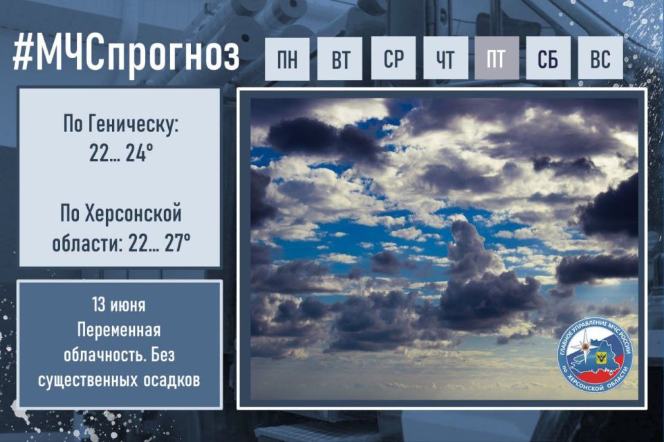 #МЧСпрогноз. июня в городе Геническ ожидается: