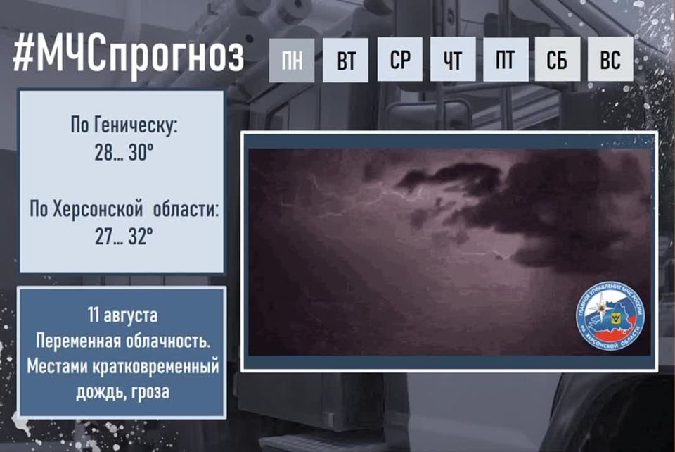 #МЧСпрогноз. августа по Херсонской области ожидается: переменная облачность