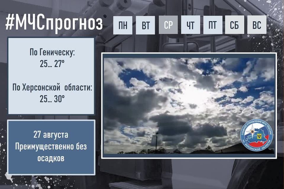 #МЧСпрогноз. августа в городе Геническ ожидается: