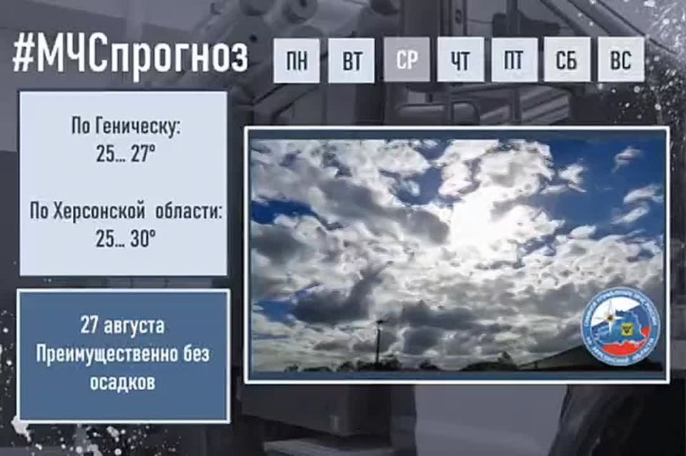 #МЧСпрогноз. августа по Херсонской области ожидается: переменная облачность