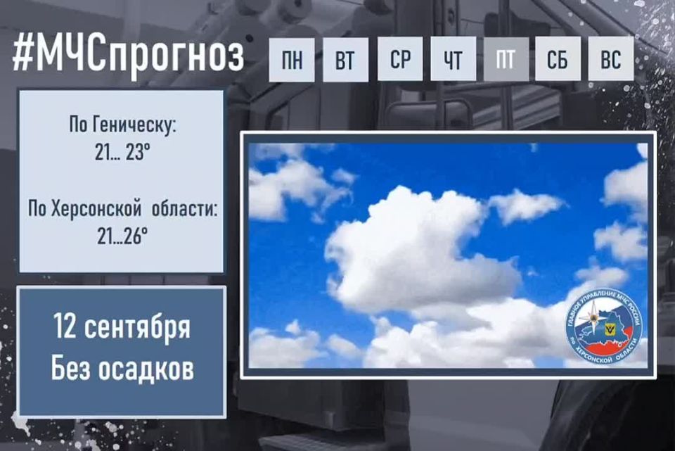 #МЧСпрогноз. сентября по Херсонской области ожидается: переменная облачность