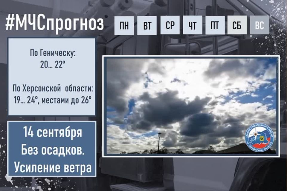 сентября в городе Геническ ожидается: