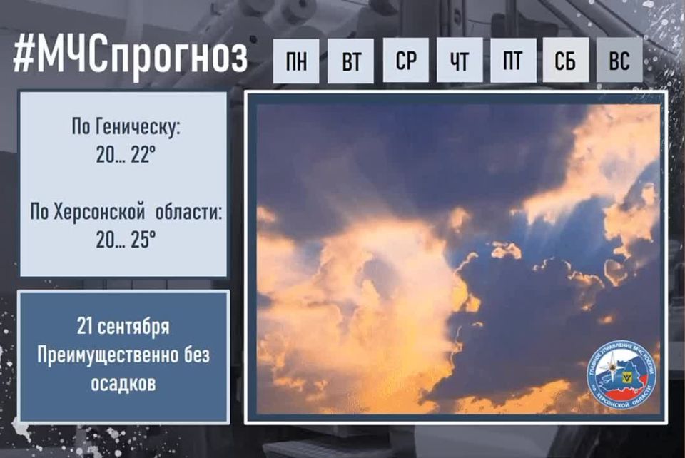 сентября в городе Геническ ожидается: