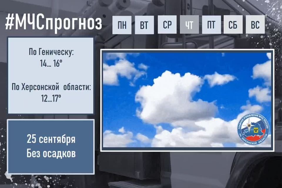 #МЧСпрогноз. сентября по Херсонской области ожидается: переменная облачность