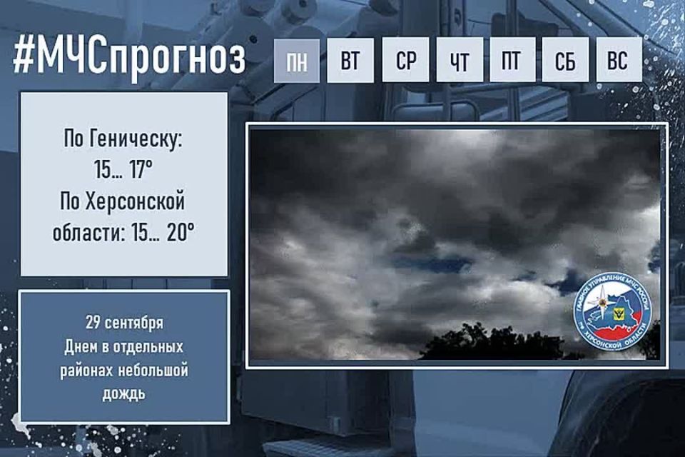 #МЧСпрогноз. сентября по Херсонской области ожидается: переменная облачность