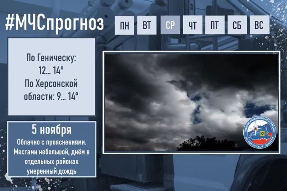 #МЧСпрогноз. 5ноября по Херсонской области ожидается: облачно с прояснениями