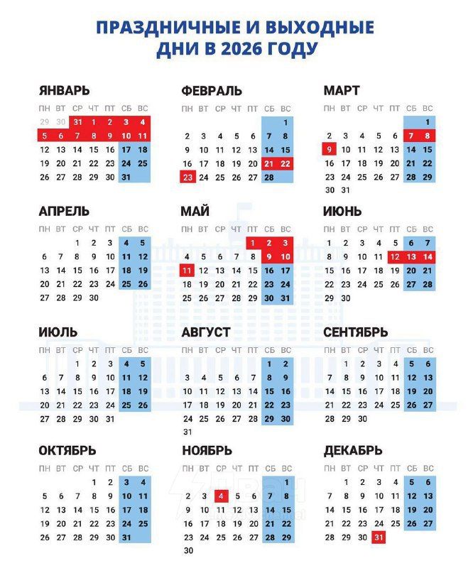 В 2026 году у россиян будет семь сокращённых рабочих недель и ни одной шестидневки