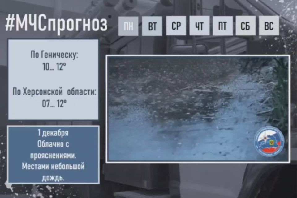 #МЧСпрогноз. 1 декабря по Херсонской области ожидается: облачно с прояснениями