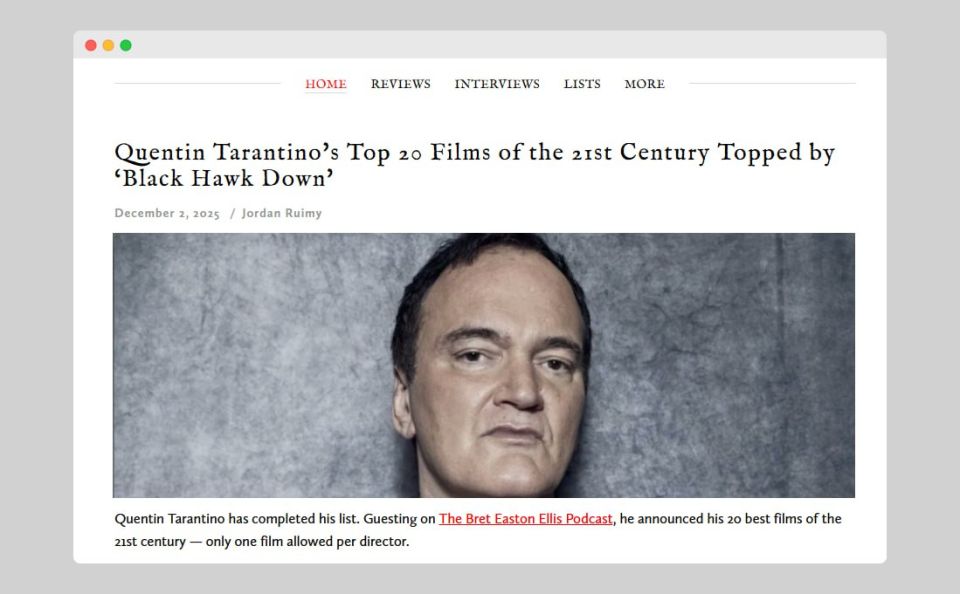 Квентин Тарантино назвал свой топ-20 фильмов XXI века