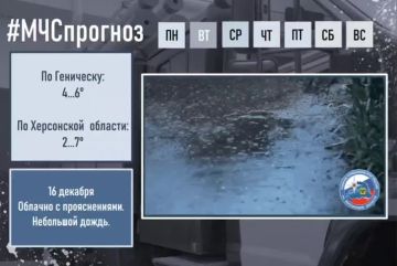 #МЧСпрогноз. декабря по Херсонской области ожидается: облачно с прояснениями
