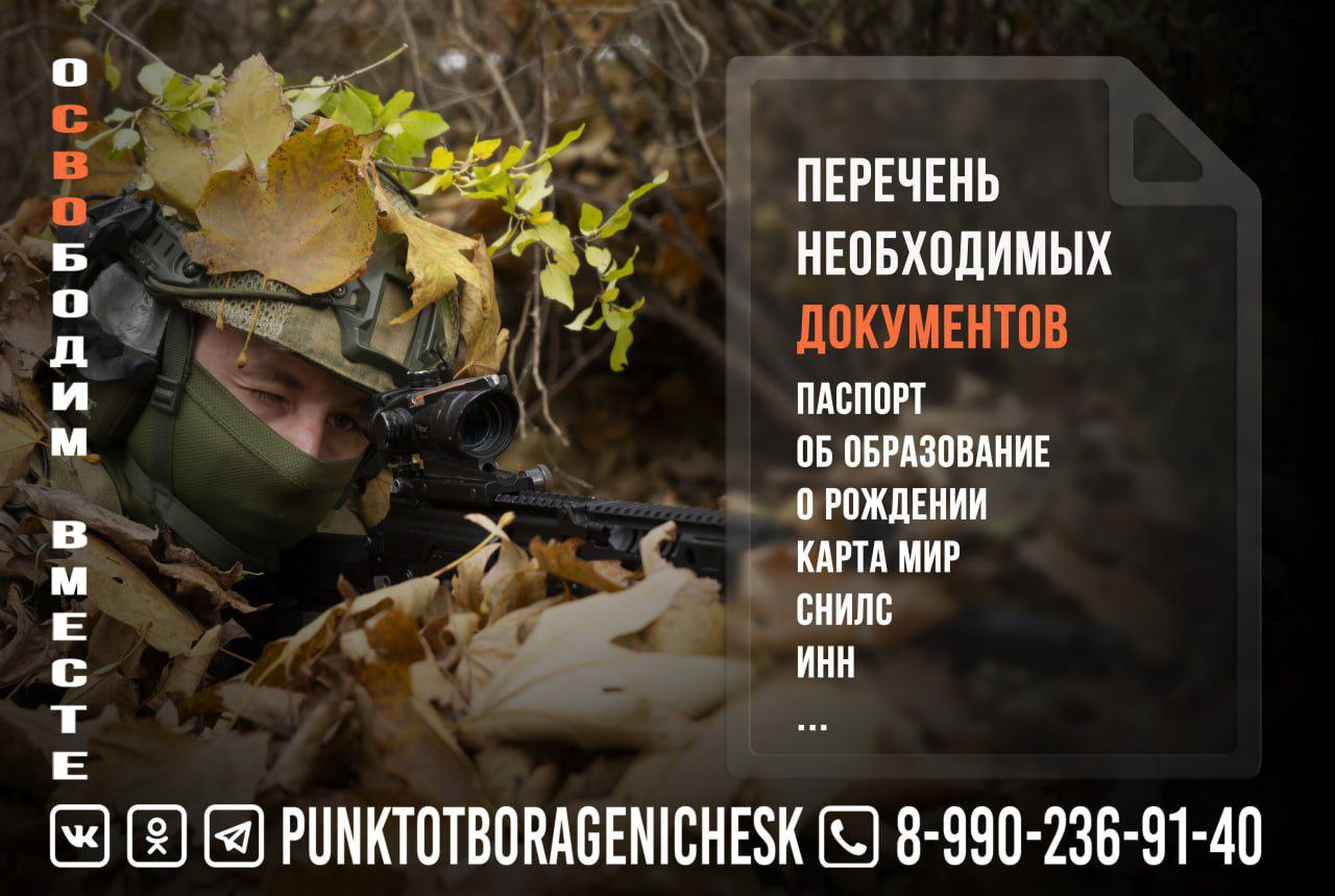 Перечень документов, необходимых для поступления на военную службу по контракту: