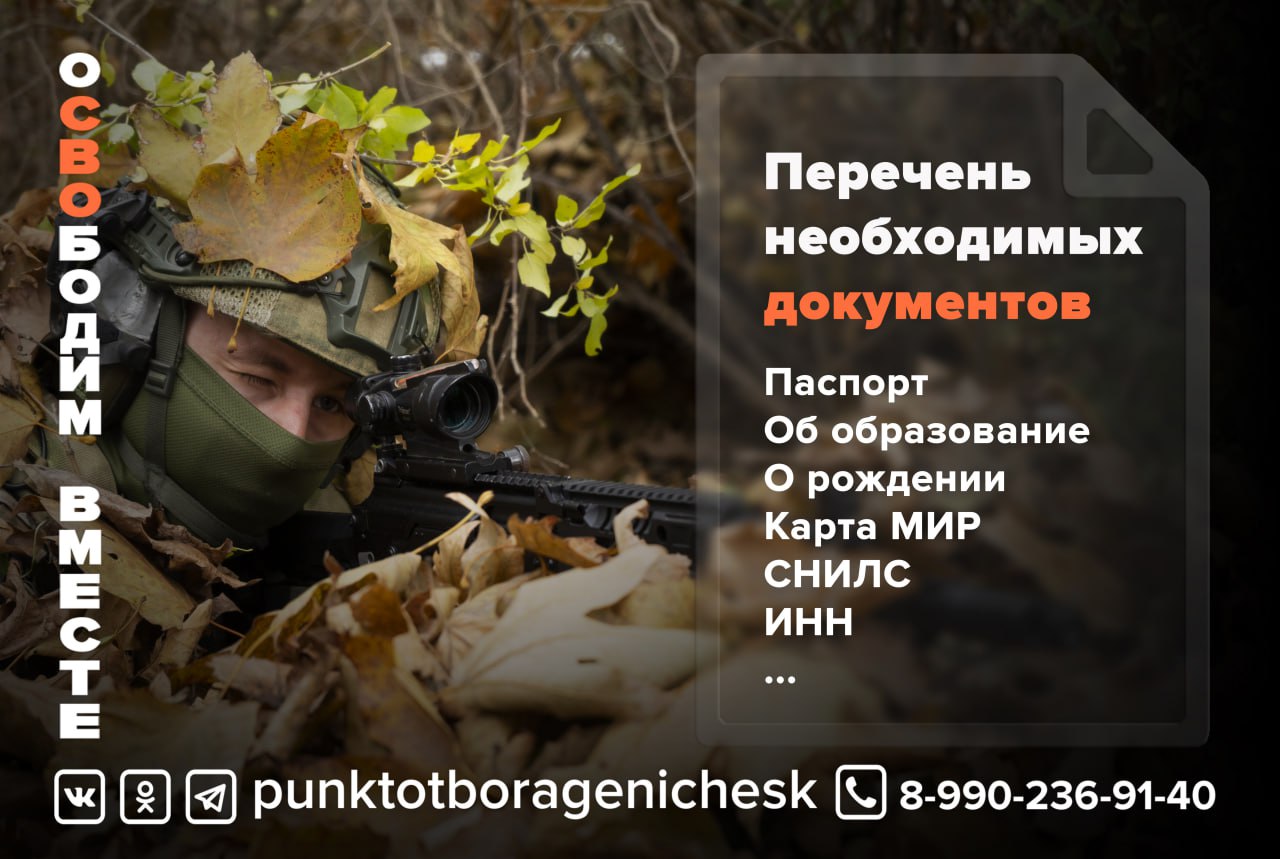 Перечень документов, необходимых для поступления на военную службу по контракту: