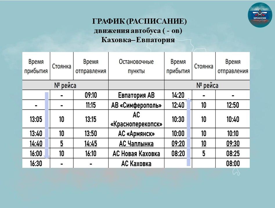 Внесены изменения в расписание движения автобусного маршрута А/С Каховка - Евпатория
