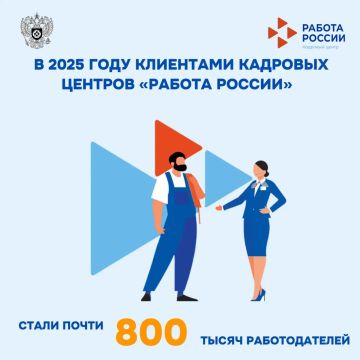 В 2025 году клиентами кадровых центров «Работа России» стали почти 800 тысяч работодателей