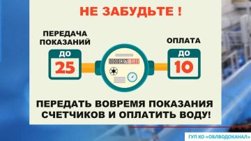 Уважаемые абоненты!. Напоминаем вам о необходимости передачи показаний счетчиков воды до 25 числа текущего месяца