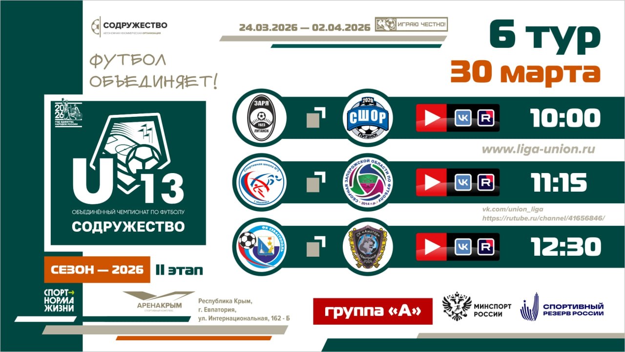 6 день турнира Объединённого чемпионата «Содружество» U-13 (сезон 2026)!