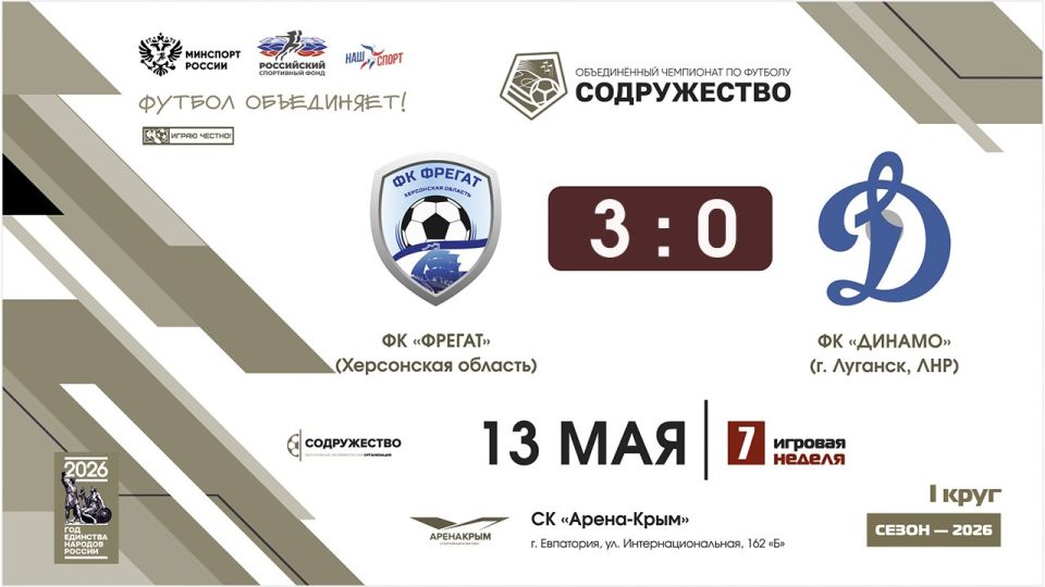 #результаты_Содружество ФК "Фрегат" (Херсонская область) - ФК «Динамо» (Луганск) | 13.05.2026