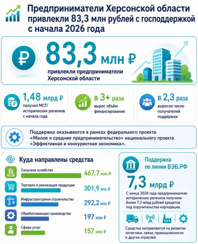 Владимир Сальдо: Предприниматели Херсонской области привлекли 83,3 млн рублей с господдержкой с начала 2026 года