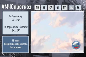 18 июля Прогноз погоды. по Херсонской области: