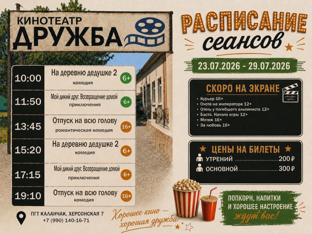 Кинотеатр «Дружба» приглашает на кинонеделю!