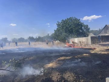В селе Дмитровка Каховского округа местные жители самостоятельно локализовали пожар в сухой траве