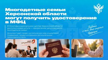 Многодетные семьи Херсонской области теперь могут оформить удостоверение через МФЦ, заявил Владимир Сальдо
