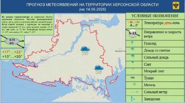 МЧС: на Херсонщине 14 сентября местами ожидается дождь и гроза