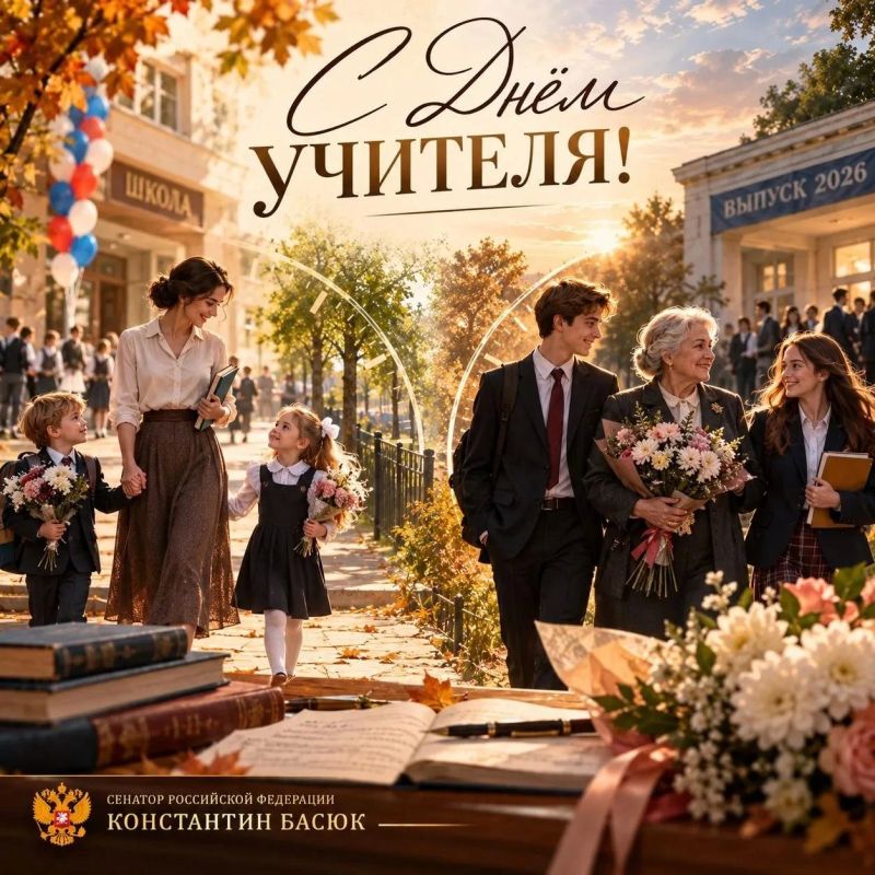 Константин Басюк: С Днём учителя!. Низкий поклон нашим дорогим педагогам, преподавателям и наставникам — всем, кто каждый день имеет дело с детьми, всем от кого зависит наше будущее, развитие страны