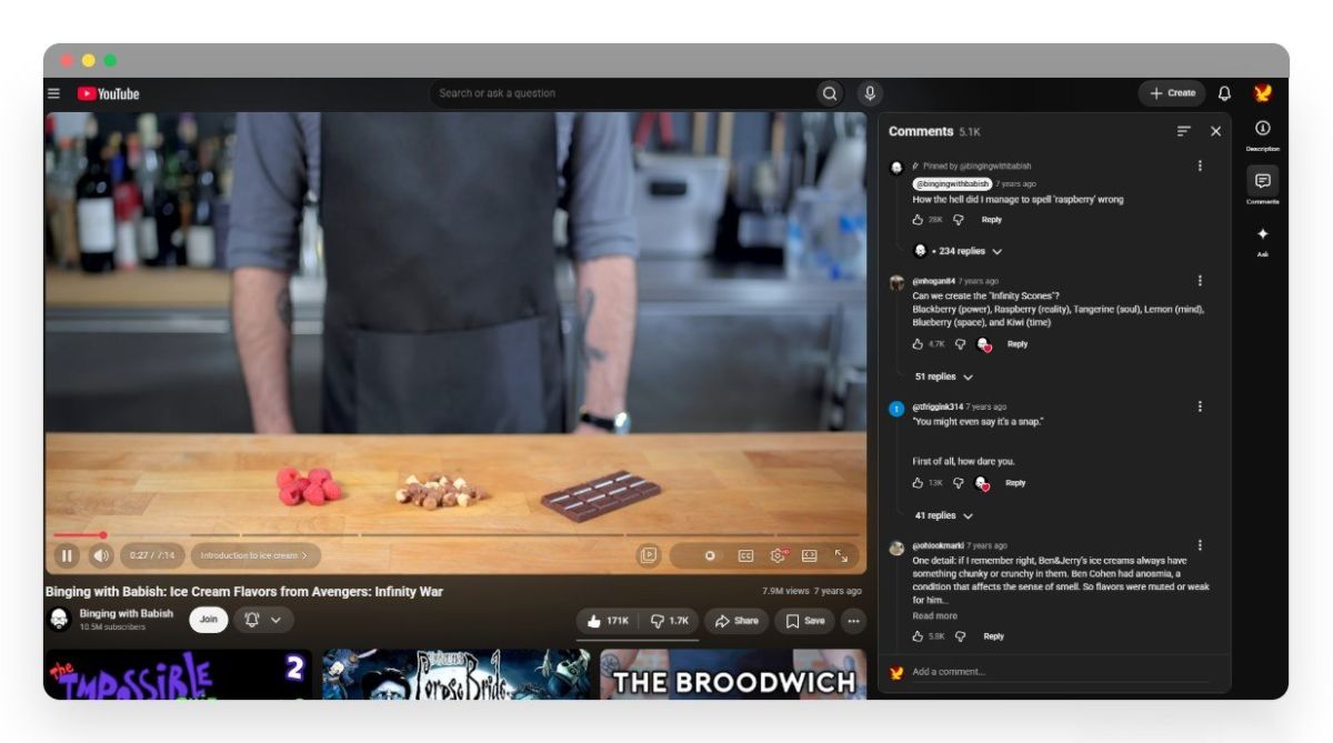Google тестирует новый дизайн YouTube с гигантским окном комментариев