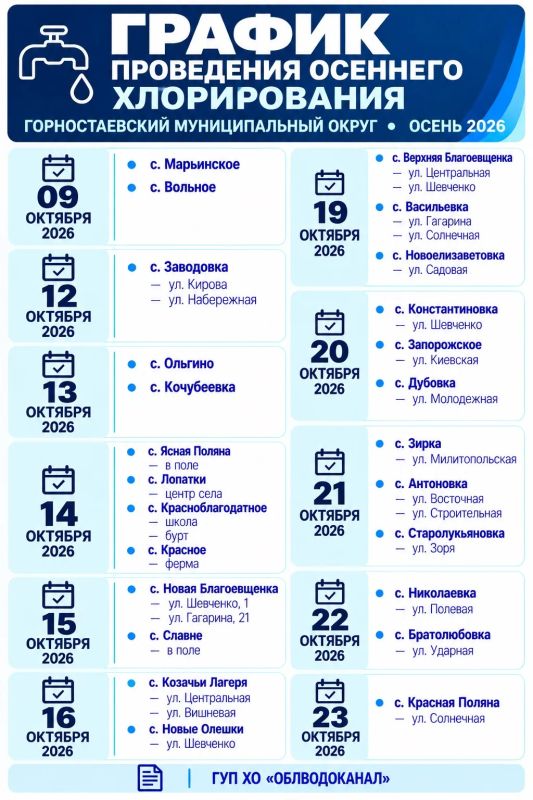 ОБЪЯВЛЕНИЕ О ПРОВЕДЕНИИ ПРОФИЛАКТИЧЕСКОЙ ДЕЗИНФЕКЦИИ ВОДОПРОВОДНЫХ ОБЪЕКТОВ
