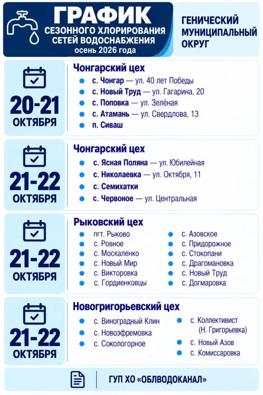 ОБЪЯВЛЕНИЕ О ПРОВЕДЕНИИ ОСЕННЕГО ХЛОРИРОВАНИЯ