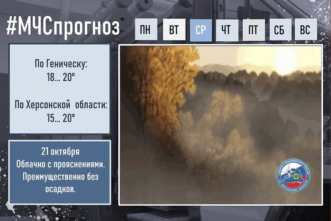 #МЧСпрогноз. 21 октября в городе Геническ: Облачно с прояснениями