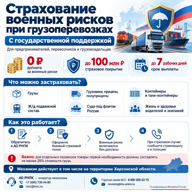 В Херсонской области действует механизм страхования военных рисков при грузоперевозках с государственной поддержкой